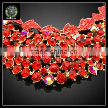 Western Fashion Jewellery Fancy Gold Plated Zinc Alloy Rhinestone Statement Necklace Turkish Jewelry Set KHK735 photo-3