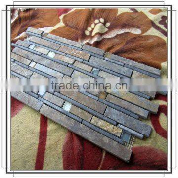 Glass mix stone slate mosaic tile for wall cladding