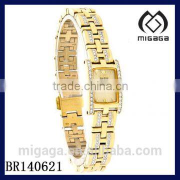 22 carat gold plated women's bracelet watch with rhinestone*rhinestone setting gold watch