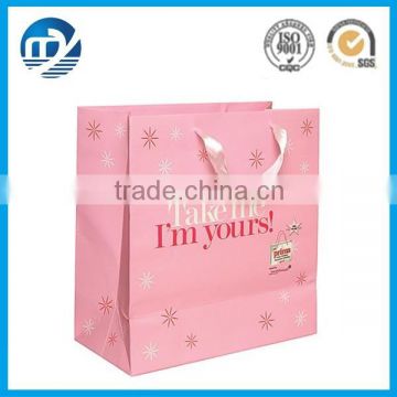 Pink color cute shopping paper bag with custom logo printing