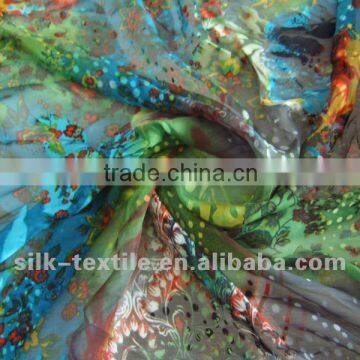 Burn out silk satin fabric