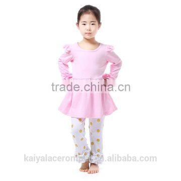 Persnickety Remake Fall Kid Clothes Polka Gold Dot 2pcs Childrens Boutique Clothing 2016 photo-2