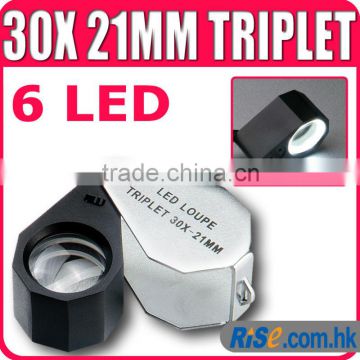 30x Magnification Triplet Lens with 6 Built-in LED Light 21mm Jeweler Loupe