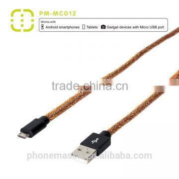 1M Walnut micro leather cable for samsung/smartphone