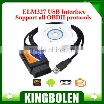 Wholesales OBD/OBDII scanner ELM 327 car diagnostic interface scan tool ELM327 USB supports all OBD-II protocols