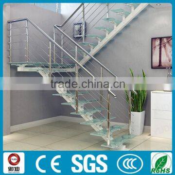 Yudi patent stainless steel straight stairs with glass treads