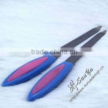 Stainless steel nail file with plastic handle