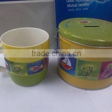 Beautiful ceramic cup & mug with coin tin box packaging