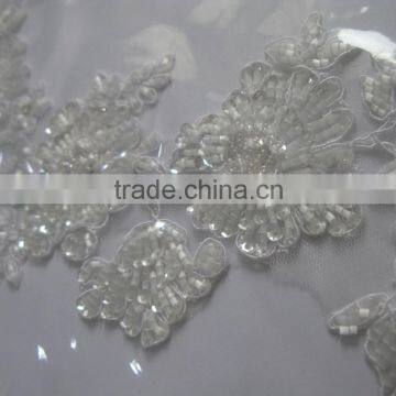 Sparkling beads and sequins decoration bridal lace fabric/white iron on appliques/border lace trim