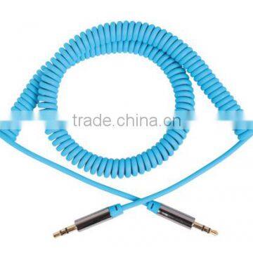 High Quality Double Sreened 3.5mm Coiled Audio Cable With Gold Plated Plugs 1.5m
