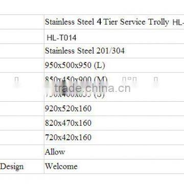Stainless Steel Commercial Hotel Room Serving Four Layers Trolley Cart With Wheels photo-2