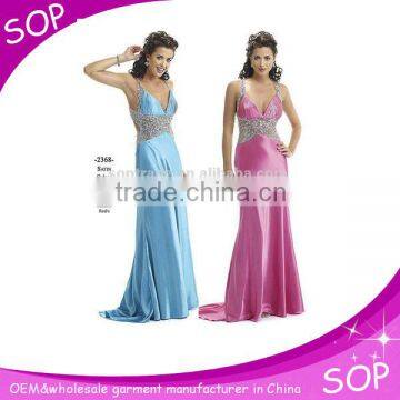 Fashion sexy beaded fishtail evening dress with deep v neck