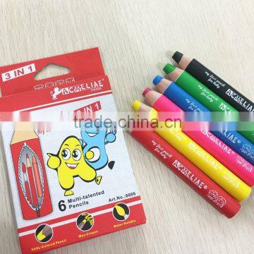 120mm super jumbo size round shape soft wooden crayon 10mm 3 in 1 colored pencil