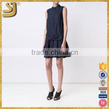 Hot selling navy blue cotton sleeveless women shirt dress                        
                                                Quality Choice