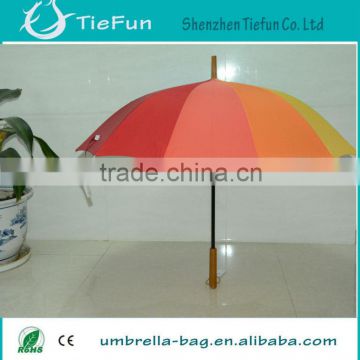 auto open pu leather handle umbrella 16 ribs rainbow golf umbrella