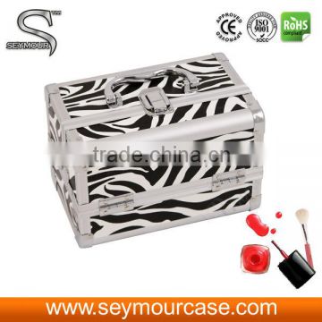 HOT beautiful zebra aluminum make up train case with mirror