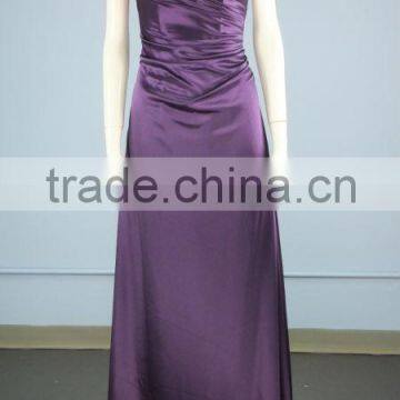 One Shoulder with Fur Satin Violet Sheath Evening Dress with Side Drape and Sweep Train ES0022