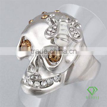 austrian crystal 18k white gold plating skull punk ring