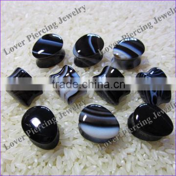 Wholesale Teardrop Design Black Strip Agate Natural Stone Custom Made Ear Plugs [SE-T260A]