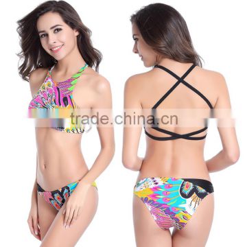 Sexy Women's Bikini Set Bandeau Push-Up Bra Swimsuit Red peacock Beach