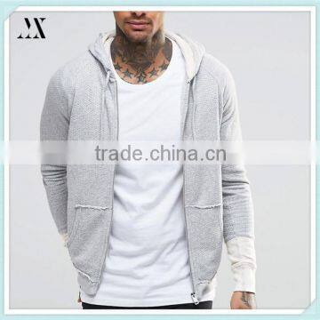 2016 Custom Wholesale Hoodie Drawstring Waist Contrast Cuffs In Grey Custom Man Hoodie