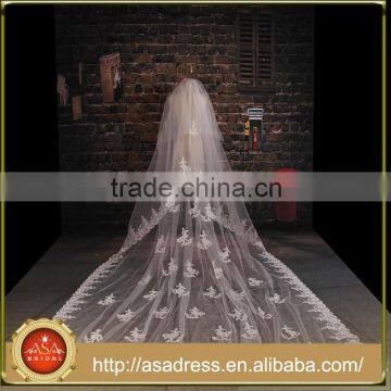 BV1010 Luxury Elegant Appliques Long Wedding Accessories Bride One Layer Lace Purfle Bride Veil