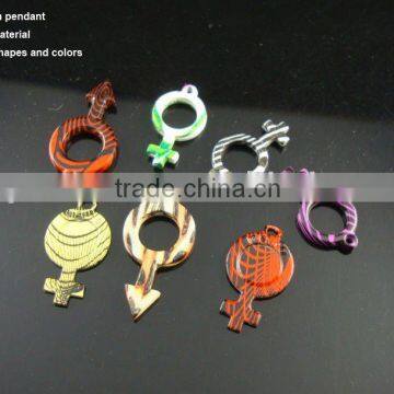 painted colorful key shape, round pendant