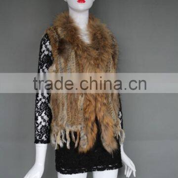 Rabbit poncho knitted rabbit fur shawl with tassel ladies poncho