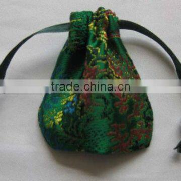 green small drawstring jewel pouch bag with beads