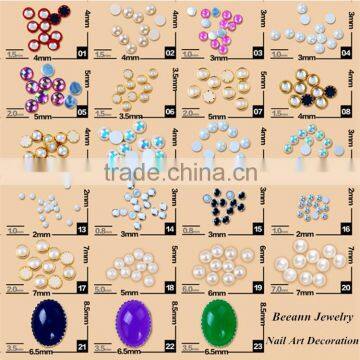 2016 hot sale gold metal Nail art decoration ABS Resin Half Round Pearls Crystal with rim for nail decorating