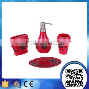 Wholesale Classic Painting Spring Flowers Bathroom Eco-Friendly Red Bath Set