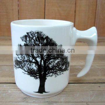 White Ceramic Mug with Black Tree Decal for Office