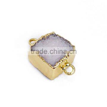 White Natural Druzy Pendants High Quality Jewelry Fitting Square Gemstone Charms Wholesale
