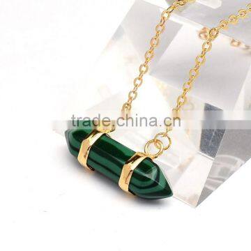 Design natural green aventurine opal quartz crystal pendant black leather hexagon pendant chrysocolla choker necklace jewelry