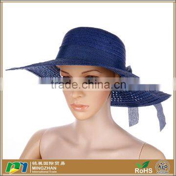 Women's summer large brimmed bowknot hat blue sombrero straw hat wholesale