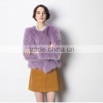 Hot Sale High Quality Short Style Purple Fox Fur Jacket for Women