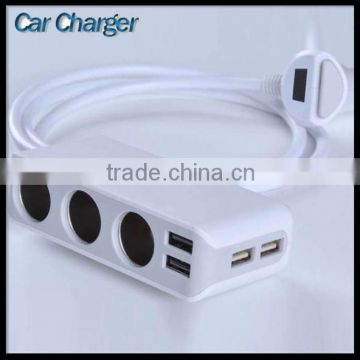 3 Cigarette Outlet Adapter Four A Port Usb Travel Charger