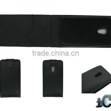 Flip Leather Case with Carbon Fiber for sony ericsson X10