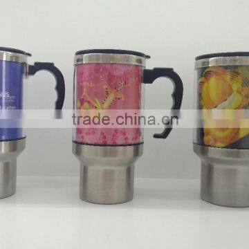 stainless steel double wall promotion coffee tumbler with colorful paper inside