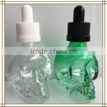 e liquid bottle 30ml skull head shape glass dropper bottle with childproof cap