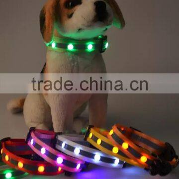 Luminous Webbing led dog collars with metal slider and PU tips