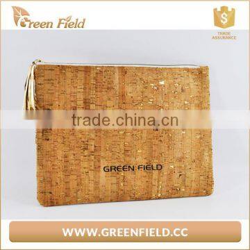 customize wholesale newest stylish creative design cork cosmetic clutch wash toilet bag