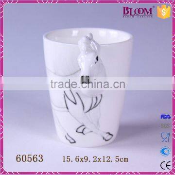 Modern Simple Ceramic Horse Animal White Coffee Mug photo-2
