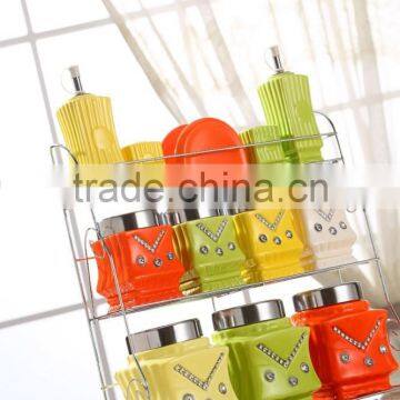 Ceramic Canister Set With Stainless Metal Stand photo-4
