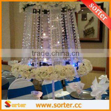 Silver Round Crystal Glass Cake Stand with hanging beads for Wedding Table Decor