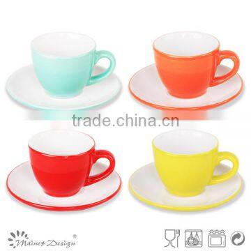 3 OZ Expresso coffee ceramic cup and saucer with two-tone mug