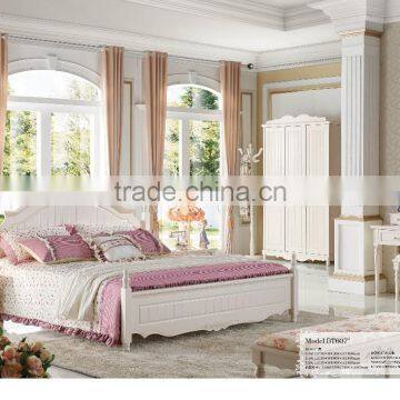 MJ606 Girls/lady Pink White Bedroom Set Wooden Children Single Queen Bed Set Study Desk Three Door Wardrobe Full Set Princess photo-5