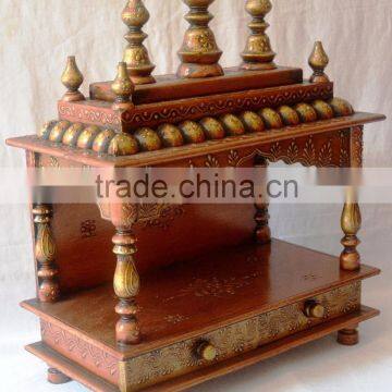 Hand Painted Copper Finish Wooden Temple With 2 Drawers photo-4