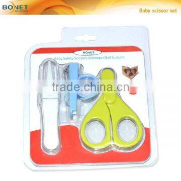 SBS0018 CE qualified nail cilpper+ forcep + safety baby scissors with cover in double blister card