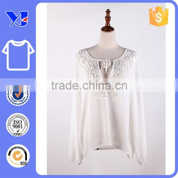 100% polyester loose casual large size lace neckline top chiffon t-shirt